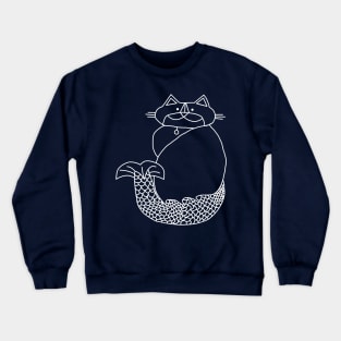 Kevin MerCat the Cat Mermaid White Line Drawing Crewneck Sweatshirt